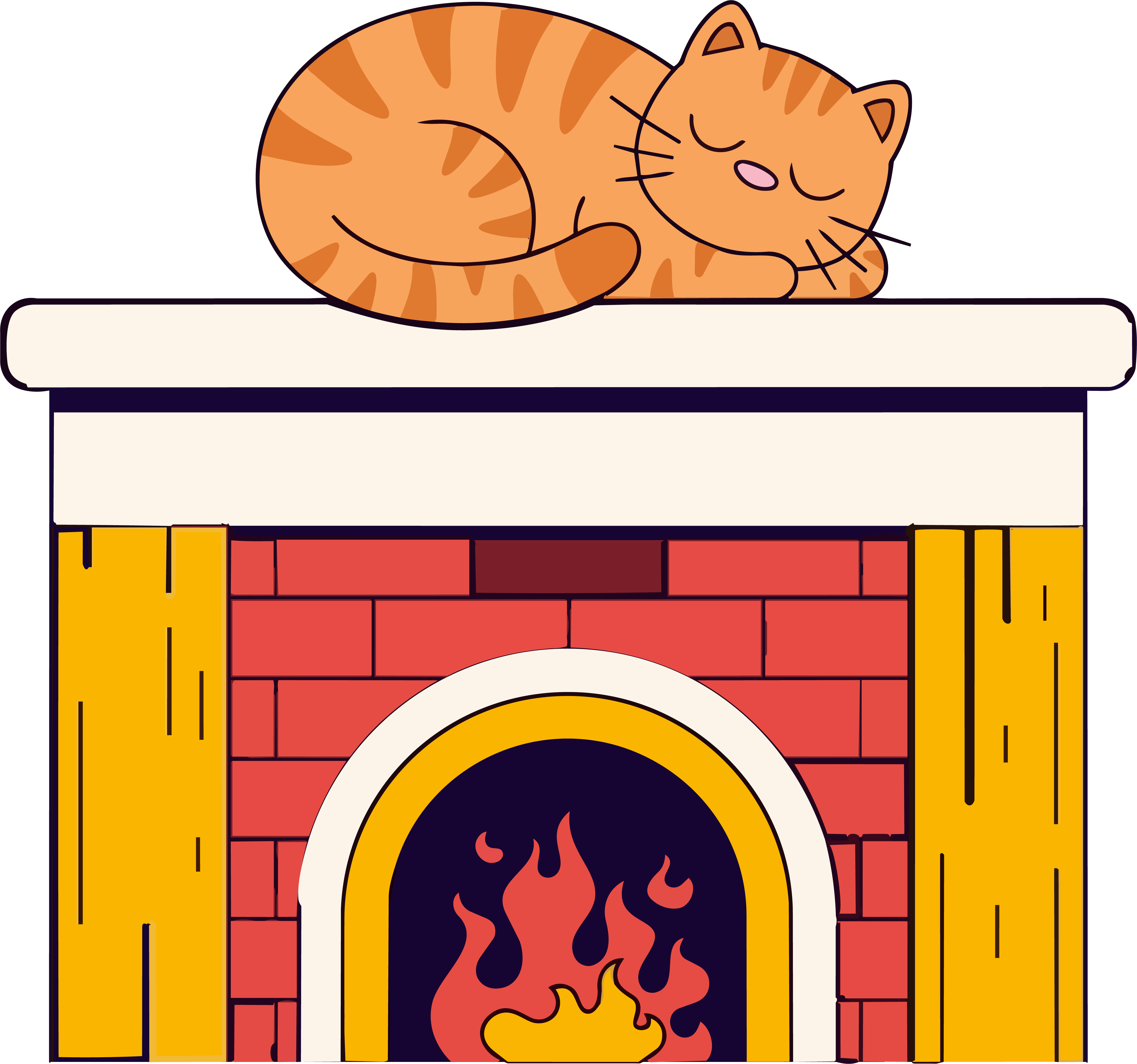 Chat endormi sur une cheminée
